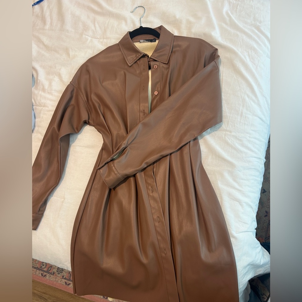 Brown Faux Leather Shirt Dress Jacket - Women - ASOS